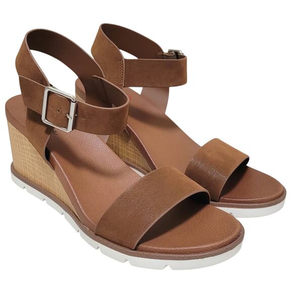 MIA Amore Women Bianqa Wedge Heel Ankle Strap Sandals Size US 8.5M Cognac Brown - Picture 1 of 5